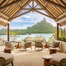 The Westin Bora Bora reception area showcasing a tropical open-air design with elegant décor, natural materials, and a welcoming island atmosphere.
