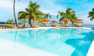 Pool with beach view