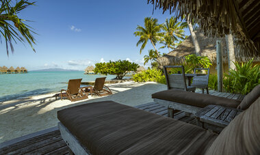 Spacifica Travel InterContinental Bora Bora Le Moana Lagoon View from Beach Bungalow eck
