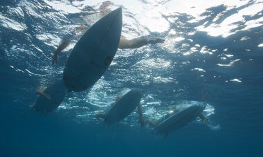 Surfeurs sur leurs planches de surfs