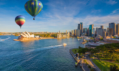 Hot air balloon over Sydney bay Australia 